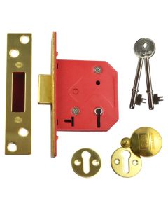 Union 5 Lever Mortice Deadlock - Polished Lacquered Brass