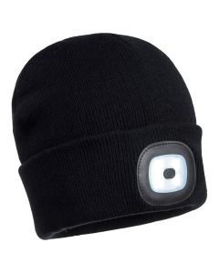 Portwest Rechargeable Twin Torch LED Beanie - Black